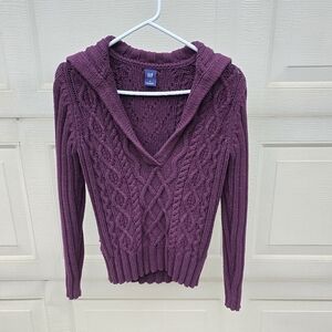 Gap Cable Knit Sailor Collar Pullover Sweater Ladies Small Eggplant Plum